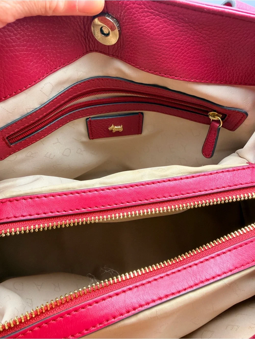 Red Leather Radley London Baylis Road Zip Around Grab Handbag Crossbody EUC